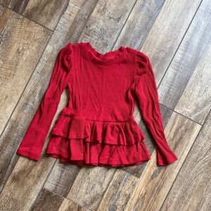 Little Sleepies Red Ribbed Long Sleeve Peplum Top